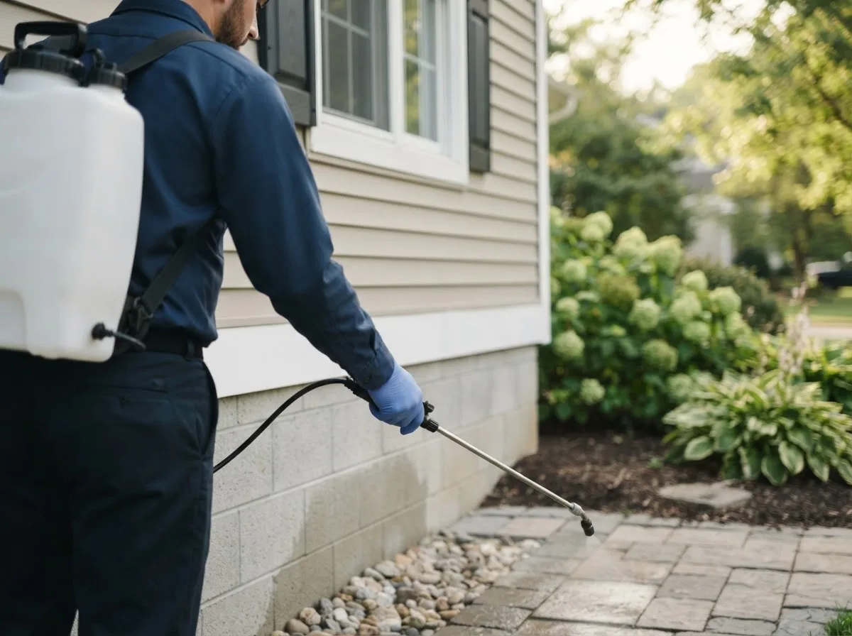 Pest control technician inspecting a home in Isanti, MN